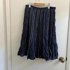 Carole Little Navy and White Striped Midi Skirt